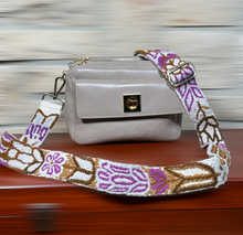 Load image into Gallery viewer, Embroidered Adjustable Handbag Strap, Purse Strap, Camera Strap - Andina Pastels Brown and Pink