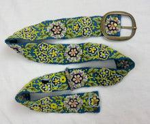 Load image into Gallery viewer, Peruvian Hand Embroidered Belt , Wool Belt, Statement Belt -  Garden Bloom Teal Base
