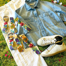 Load image into Gallery viewer, Embroidered Belt - Boho  - “Aqua Star” - Cream background/Colored Embroidery
