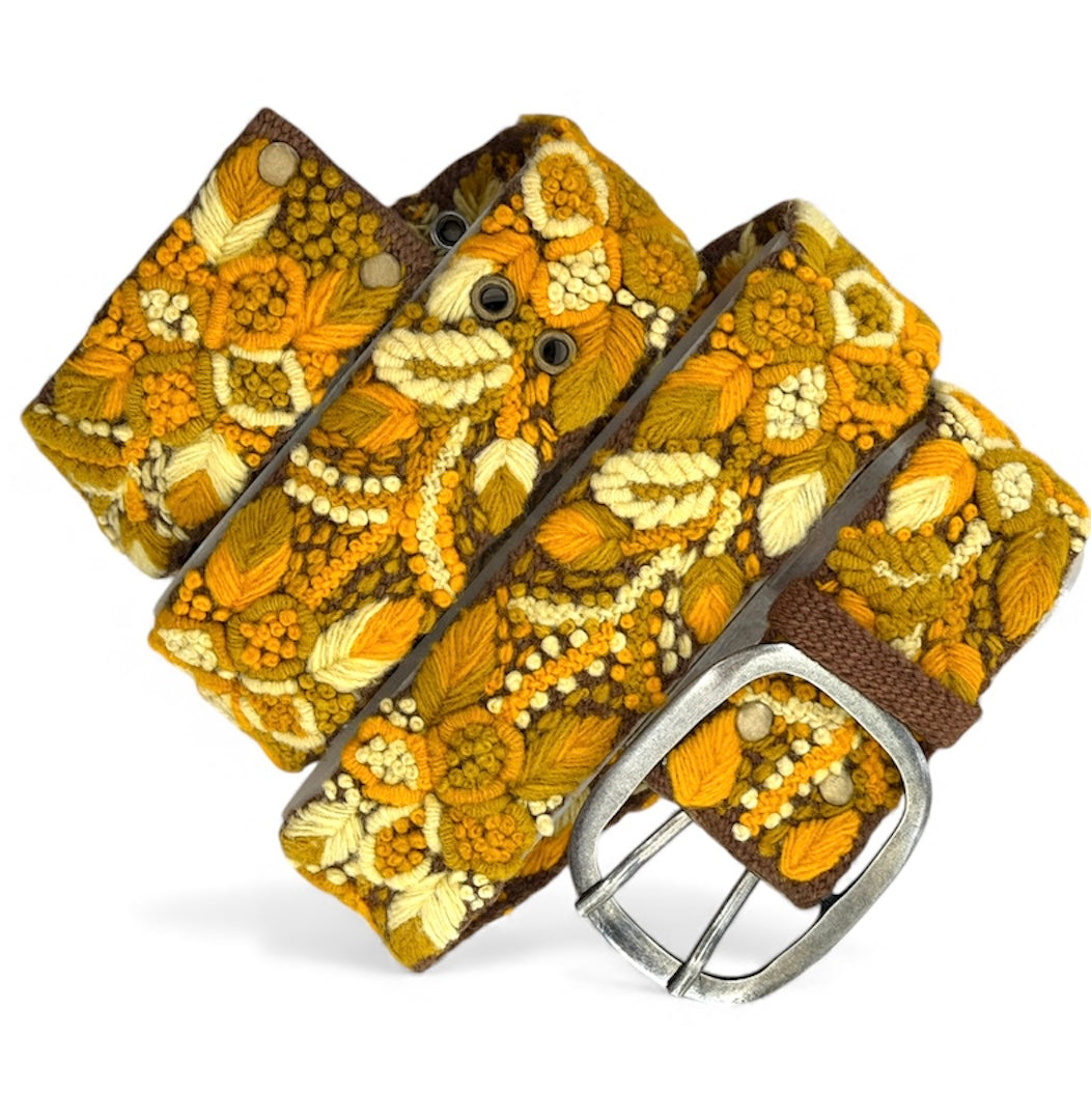 Peruvian Hand Embroidered Belt , Wool Belt, Statement Belt -  Marigold Meadow