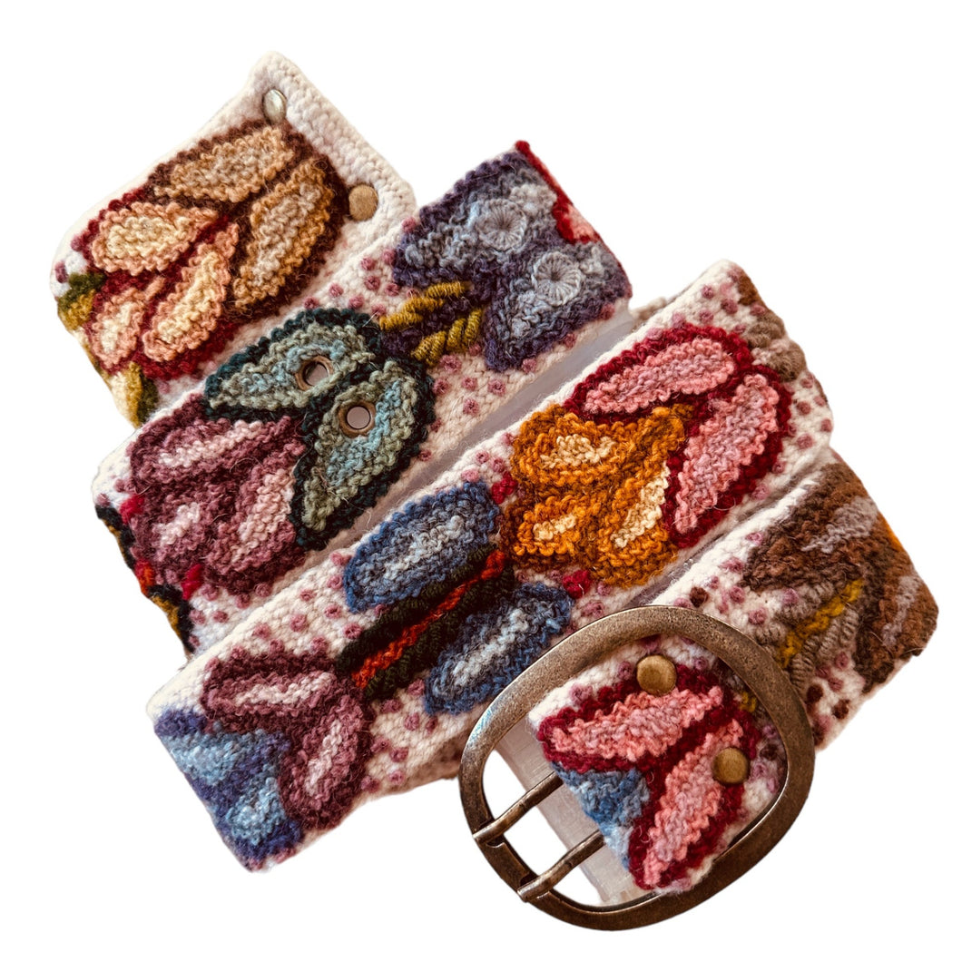 Embroidered Andina Belt -  Peruvian, Handembroidered, Fllower Belt -  Andina Cream