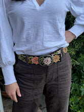 Load image into Gallery viewer, Peruvian Hand Embroidered Belt , Wool Belt, Statement Belt -  Vintage Blossom Black Base
