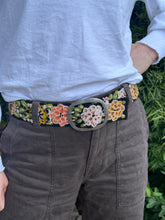 Load image into Gallery viewer, Peruvian Hand Embroidered Belt , Wool Belt, Statement Belt -  Vintage Blossom Black Base
