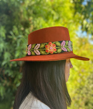 Load image into Gallery viewer, Fedora Hat - Wool Felt Hat, Wide Brim Hat , Embroidered Removable Hat Band  -  Redish Brown/Rust
