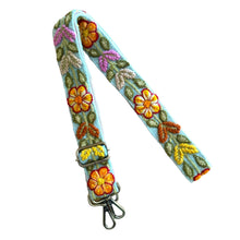 Load image into Gallery viewer, Embroidered Adjustable Shoulder Strap, Purse Strap, Camera Strap - Andina Mint and Rust Flowers
