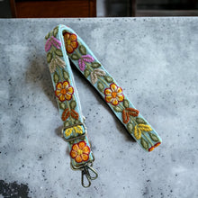 Load image into Gallery viewer, Embroidered Adjustable Shoulder Strap, Purse Strap, Camera Strap - Andina Mint and Rust Flowers

