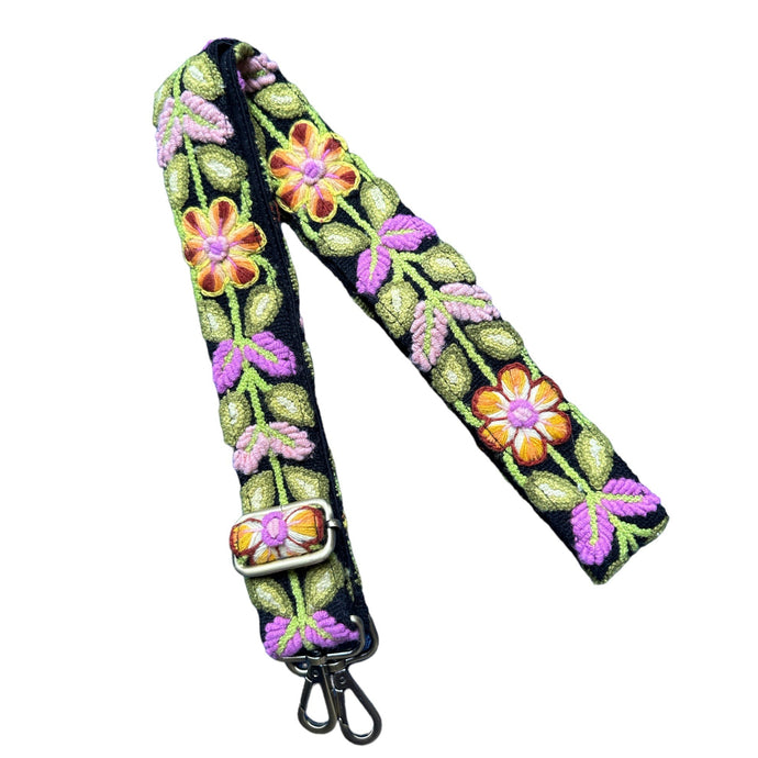 Ivory bag strap, handmade embroidered purse strap, adjustable, beige  flowers