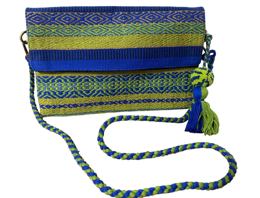 Hand Weaved Envelope Bag, Crossbody Bag, Evening Bag - Blue and Gold