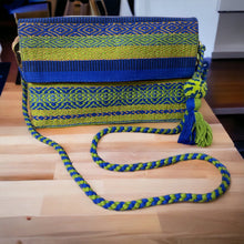 Load image into Gallery viewer, Hand Weaved Envelope Bag, Crossbody Bag, Evening Bag - Blue and Gold
