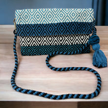 Load image into Gallery viewer, Hand Weaved Envelope Bag, Crossbody Bag, Evening Bag - Blue, Turquoise Black
