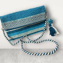 Load image into Gallery viewer, Hand Weaved Envelope Bag, Crossbody Bag, Evening Bag - Turquoise and Cream
