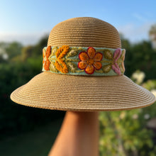 Load image into Gallery viewer, Sun Hat , Straw Hat, Hand Embroidered Band
