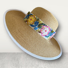 Load image into Gallery viewer, Sun Hat , Straw Hat, White Border - Hand Embroidered Band

