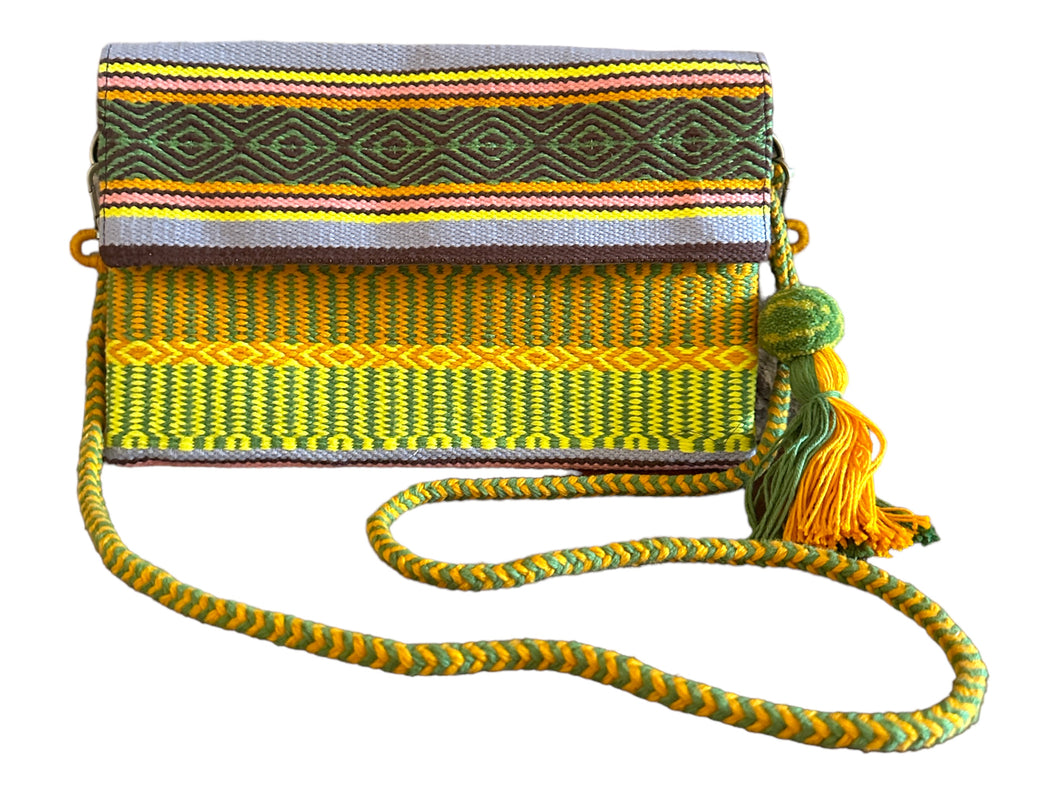 Hand Weaved Envelope Bag, Crossbody Bag, Evening Bag - Multicolor, Green, Yellow, Orange and Pink