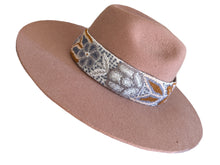 Load image into Gallery viewer, Fedora Wool Felt Hat, Removable Embroidered Strap, Handmade - 100% Wool - Camel
