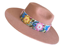 Load image into Gallery viewer, Fedora Wool Felt Hat, Removable Embroidered Strap, Handmade - 100% Wool - Camel
