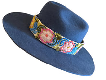 Load image into Gallery viewer, Fedora Hat - Wool Felt Hat, Wide Brim Hat , Embroidered Removable Hat Band    -  Slate Blue
