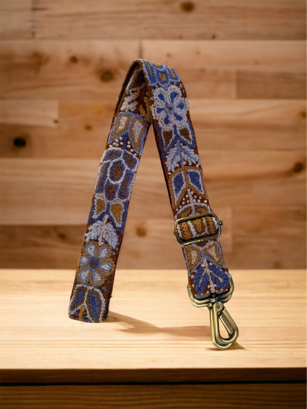 Embroidered Adjustable Handbag Strap, Purse Strap, Camera Strap - Andina Terracota, Rust and Blues