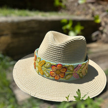 Load image into Gallery viewer, Fedora Hat, Summer Hat, Straw Hat, Panama Hat,  Removable Hand Embroidered Band
