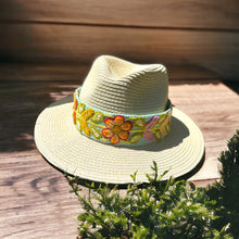 Load image into Gallery viewer, Fedora Hat, Summer Hat, Straw Hat, Panama Hat,  Removable Hand Embroidered Band
