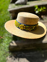 Load image into Gallery viewer, Palm Fedora Hat, Wide Brim Hat,  Summer , Straw Hat, Panama Wide Brim, Removable Hand Embroidered Band
