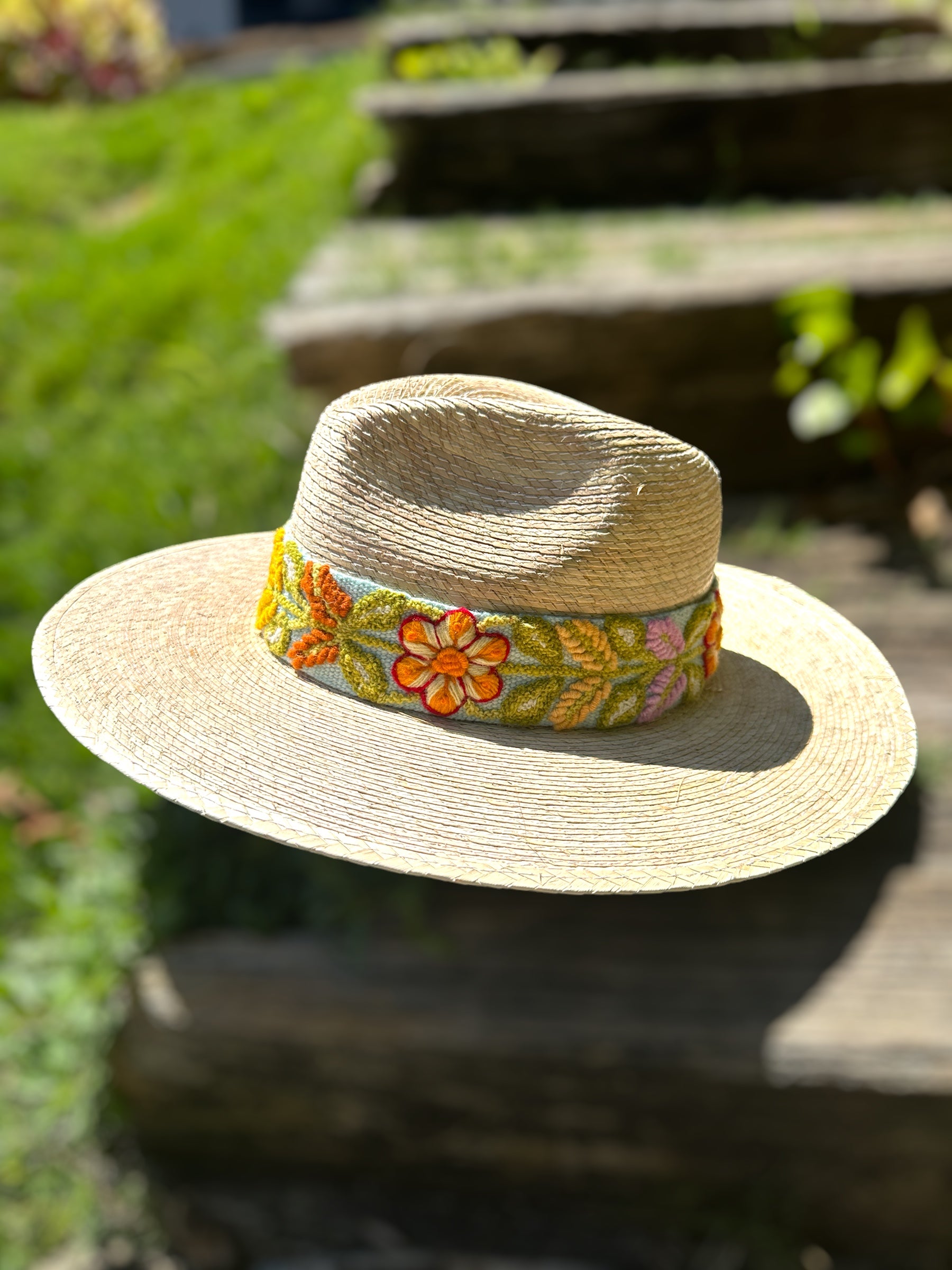 Online Vintage Floral Embroidered Wide Brim Hat