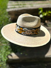 Load image into Gallery viewer, Palm Fedora Hat, Wide Brim Hat,  Summer , Straw Hat, Panama Wide Brim, Removable Hand Embroidered Band - Vaquero Style
