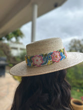 Load image into Gallery viewer, Palm Fedora Hat, Wide Brim Hat,  Summer , Straw Hat, Panama Wide Brim, Removable Hand Embroidered Band
