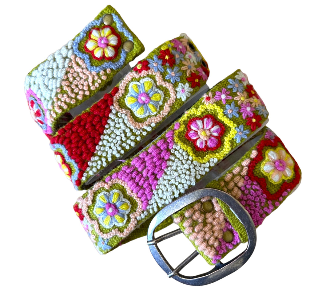 Peruvian Hand Embroidered Belt , Wool Belt, Statement Belt -  Floral Elegance