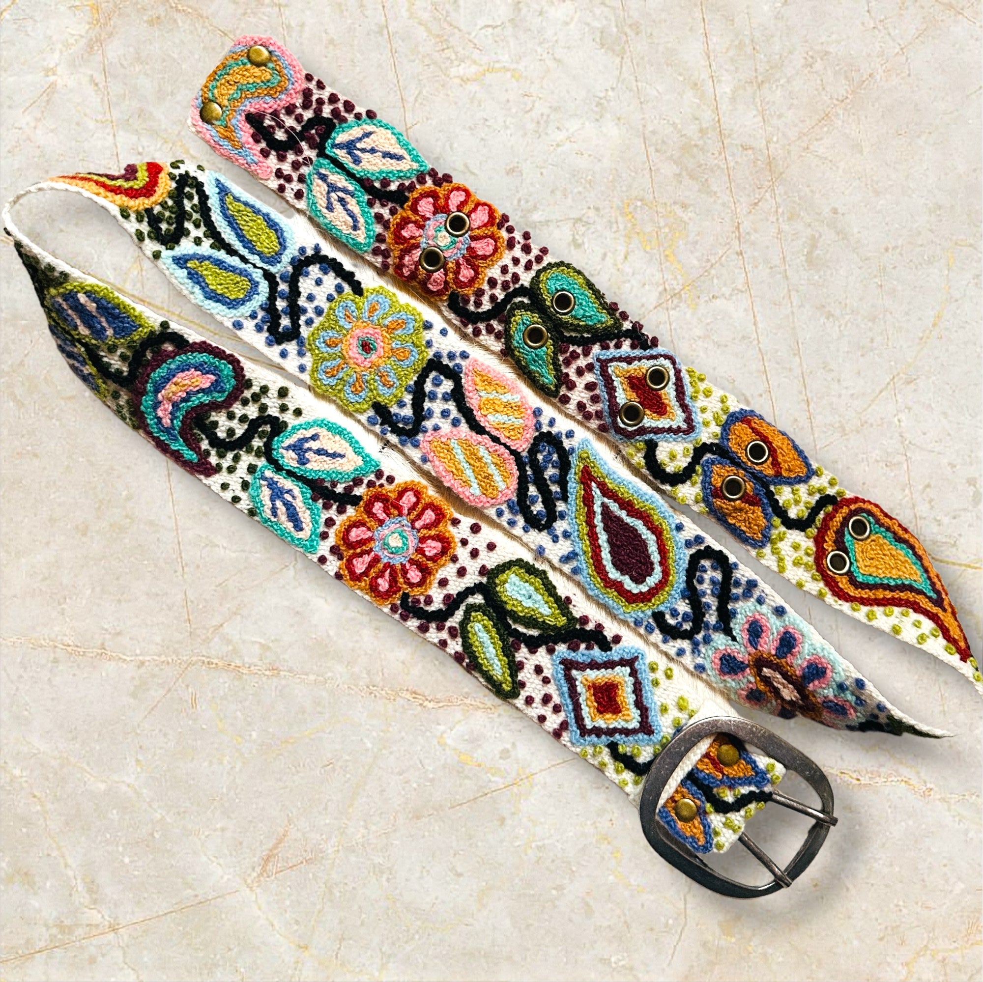 Peruvian Wool Hand-Embroidered Belt Peruvian Hand Embroidered Belt , Wool Belt, Statement Belt  main image 3
