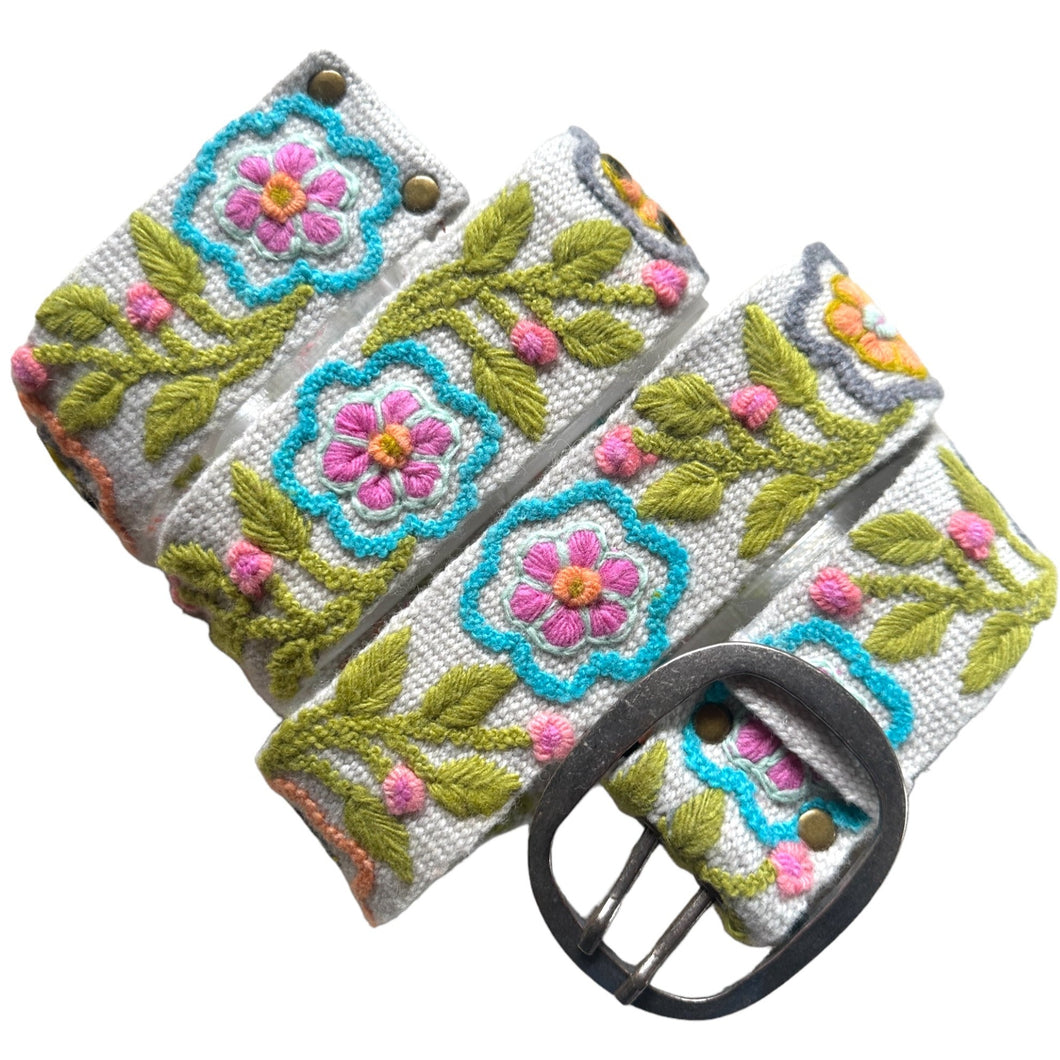 Peruvian Hand Embroidered Belt , Wool Belt, Statement Belt -  Blossom Delight