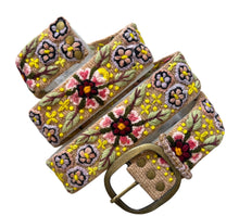 Load image into Gallery viewer, Peruvian Hand Embroidered Belt , Wool Belt, Statement Belt -  Garden Bloom Tan Base
