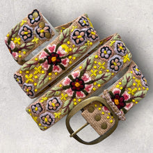 Load image into Gallery viewer, Peruvian Hand Embroidered Belt , Wool Belt, Statement Belt -  Garden Bloom Tan Base
