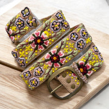 Load image into Gallery viewer, Peruvian Hand Embroidered Belt , Wool Belt, Statement Belt -  Garden Bloom Tan Base
