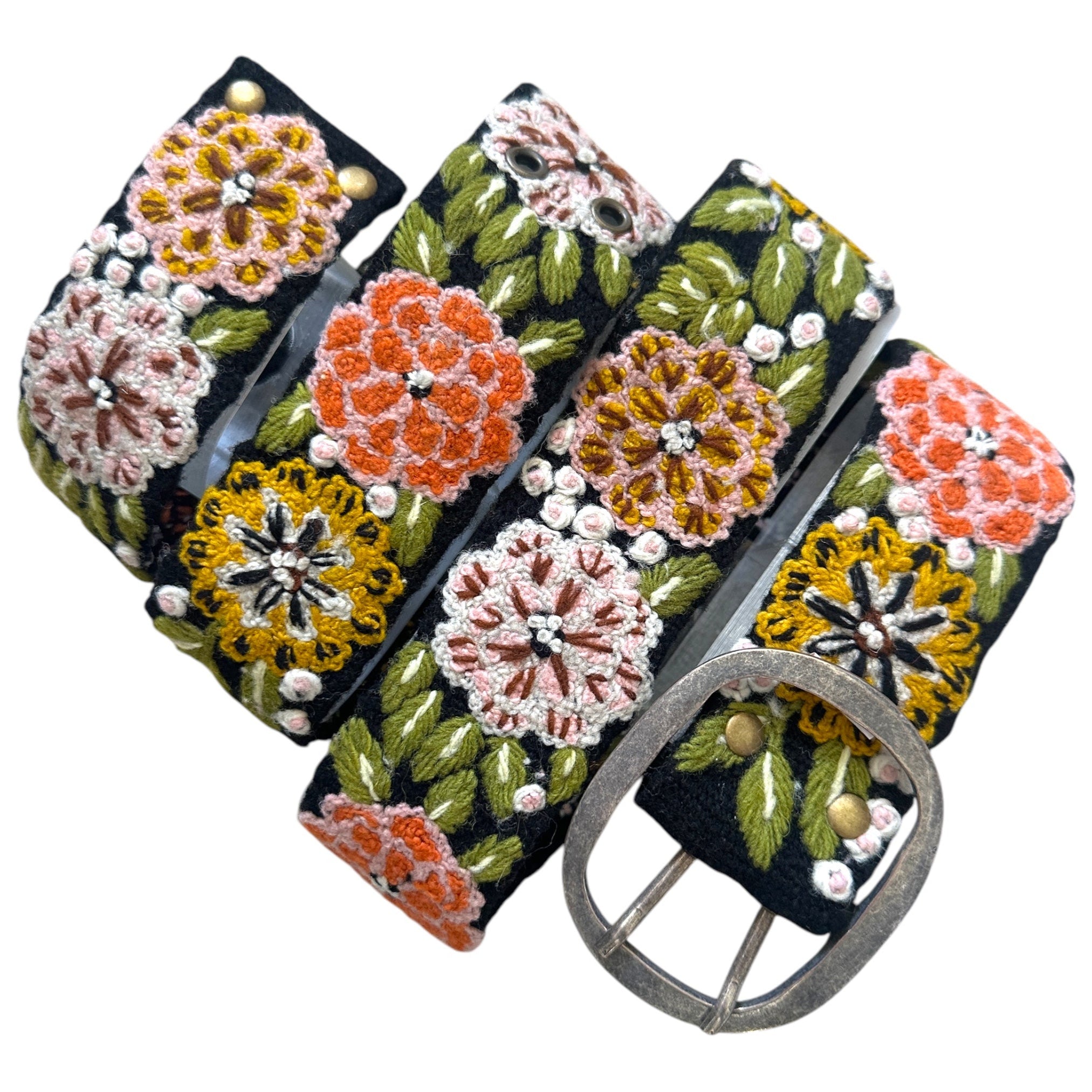 Peruvian Multicolor Wool Floral Hand-Embroidered Belt Andean Blossom Wide Embroidered Belt – Artesana Love main image 4