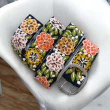 Load image into Gallery viewer, Peruvian Hand Embroidered Belt , Wool Belt, Statement Belt -  Vintage Blossom Black Base
