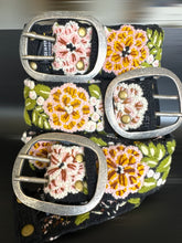 Load image into Gallery viewer, Peruvian Hand Embroidered Belt , Wool Belt, Statement Belt -  Vintage Blossom Black Base
