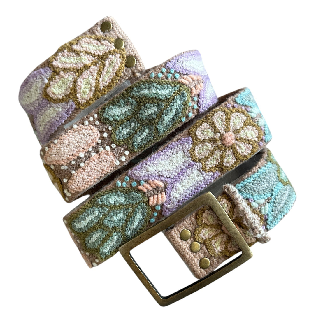Embroidered Andina Belt -  Peruvian, Hand Embroidered, Flower Belt, Floral Ethnic Belt, 100% wool, -  Andina Pastels