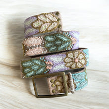 Load image into Gallery viewer, Embroidered Andina Belt -  Peruvian, Hand Embroidered, Flower Belt, Floral Ethnic Belt, 100% wool, -  Andina Pastels

