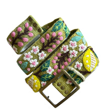 Load image into Gallery viewer, Embroidered Andina Belt -  Peruvian, Hand Embroidered, Flower Belt, Floral Ethnic Belt, 100% wool, -  Lemons and Leaves
