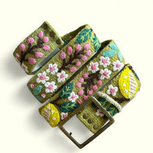 Load image into Gallery viewer, Embroidered Andina Belt -  Peruvian, Hand Embroidered, Flower Belt, Floral Ethnic Belt, 100% wool, -  Lemons and Leaves
