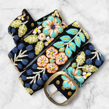 Load image into Gallery viewer, Peruvian Hand Embroidered Belt , Wool Belt, Statement Belt -  Midnight Meadow
