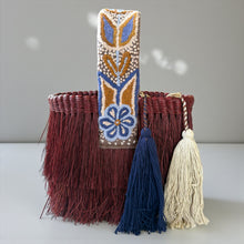 Load image into Gallery viewer, Paja Toquilla Fringe Bag/Hand Embroidered Strap/Peruvian Artisan Bag/Boho Crossbody Clutch/Handmade in Peru - Brown/Terracota Blues Strap
