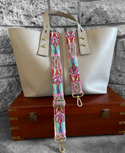 Load image into Gallery viewer, Embroidered Adjustable Shoulder Strap, Purse Strap, Camera Strap - Pink and Turquoise
