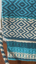 Load and play video in Gallery viewer, Hand Weaved Envelope Bag, Crossbody Bag, Evening Bag - Turquoise and Cream
