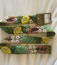 Load and play video in Gallery viewer, Embroidered Andina Belt -  Peruvian, Hand Embroidered, Flower Belt, Floral Ethnic Belt, 100% wool, -  Lemons and Leaves
