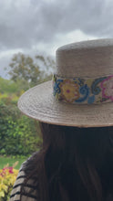 Load and play video in Gallery viewer, Palm Fedora Hat, Wide Brim Hat,  Summer , Straw Hat, Panama Wide Brim, Removable Hand Embroidered Band
