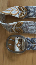 Load and play video in Gallery viewer, Embroidered Flower Belt, Peruvian, Handmade - Andina Beige, Brown and Blues
