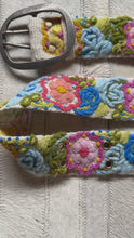 Load and play video in Gallery viewer, Peruvian Hand Embroidered Belt - Boho -  Spring Flowers/Cream Background
