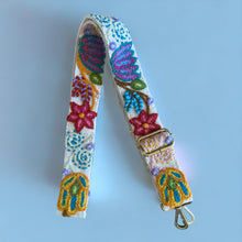 Load image into Gallery viewer, Embroidered Adjustable Shoulder Strap, Purse Strap, Camera Strap - Cream/Colored Embroidery
